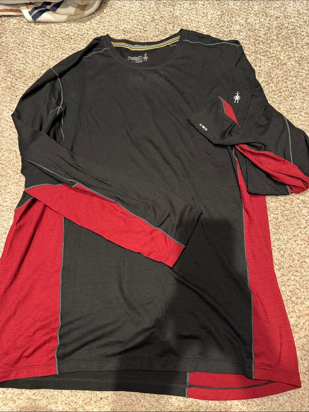 Smartwool Black/Red Men’s Long-Sleeve Merino Wool Shirt Size XL, great condition